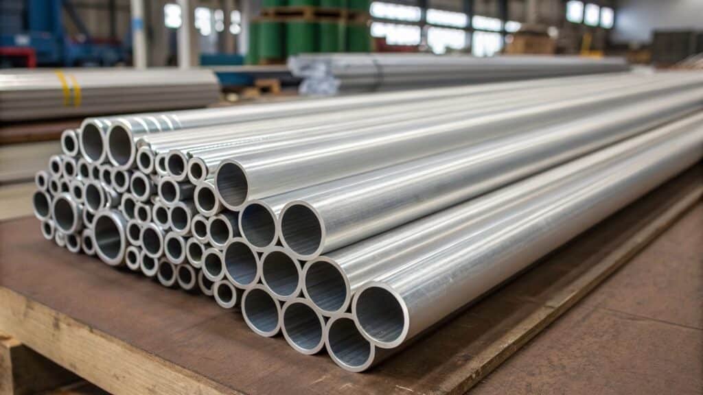 A collage of images showing aluminum's uses: an airplane wing, a ship's hull, a CPU heat sink, and a bundle of recycled cans.